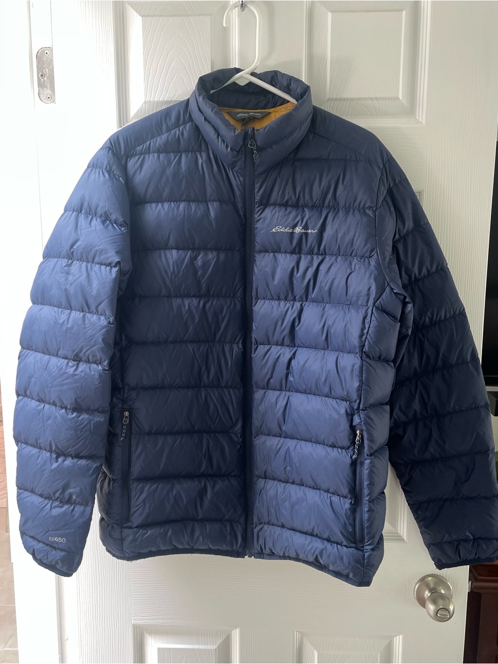 Eddie Bauer Men's Navy Blue Quilted Packable EB650 Down Puffer Jacket Large